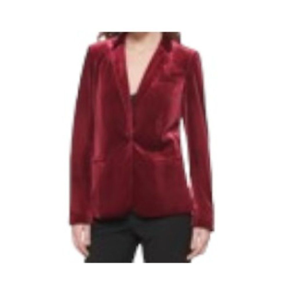 Calvin Klein Plus-Size Velvet One-Button Blazer Jacket Cranberry 18W NWT